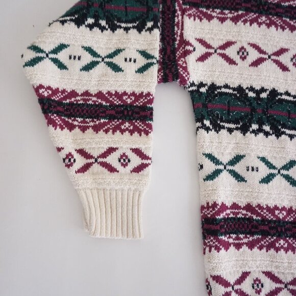 Vintage '90S New Yorker Cream Maroon 3D Eclectic Grandpa Crewneck Sweater XL - Picture 7 of 11